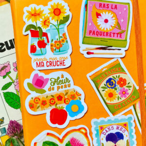 stickers cruche tournesol paquerette allumette pansement fleur mauvaises graines lgbtqia pensee timbre coeur artichaut vintage clohey 1.jpg